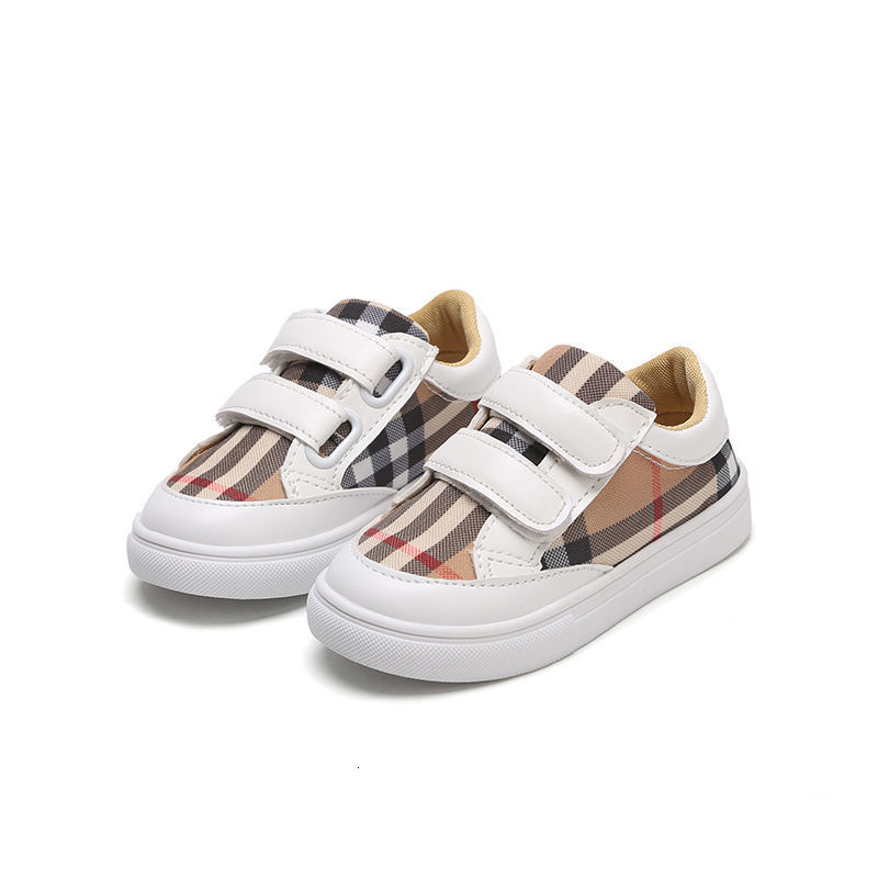 

Sneakers Fashion Plaid Canvas Shoes Lightweight Baby Casual Shoes Boys Sneakers Korean Style Girls Skate Shoes PU Patchwork Kids Sneakers 230203, V150 black