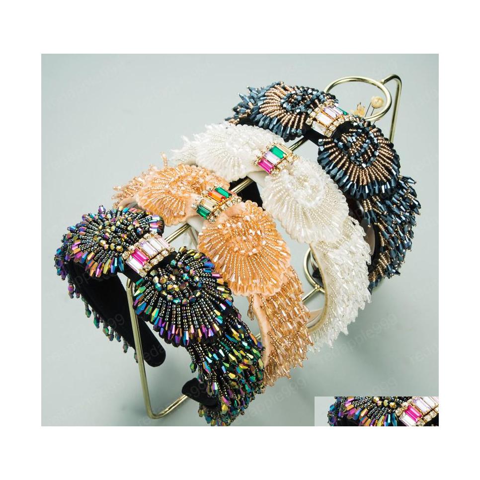 

Headbands Luxury Colorf Crystal Headband Elegant Hand Made Rhinestone Beaded Hairband Girl Party Headwear Tiara Bezel Drop Delivery Dhfmj