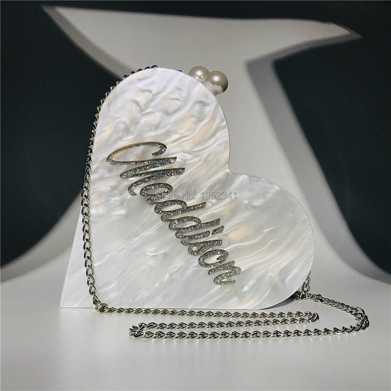 

Evening Bags OC4209 Women Clutch Bag Heart Shape Wedding Purse Custom Name Acrylic, Custom color
