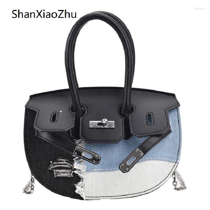 

Evening Bags Fashion Women's Handbags Luxury Metal Chain Denim PU Leather Shoulder For Women 2023 Design Lady Small Totes Crossbody Bag, Black