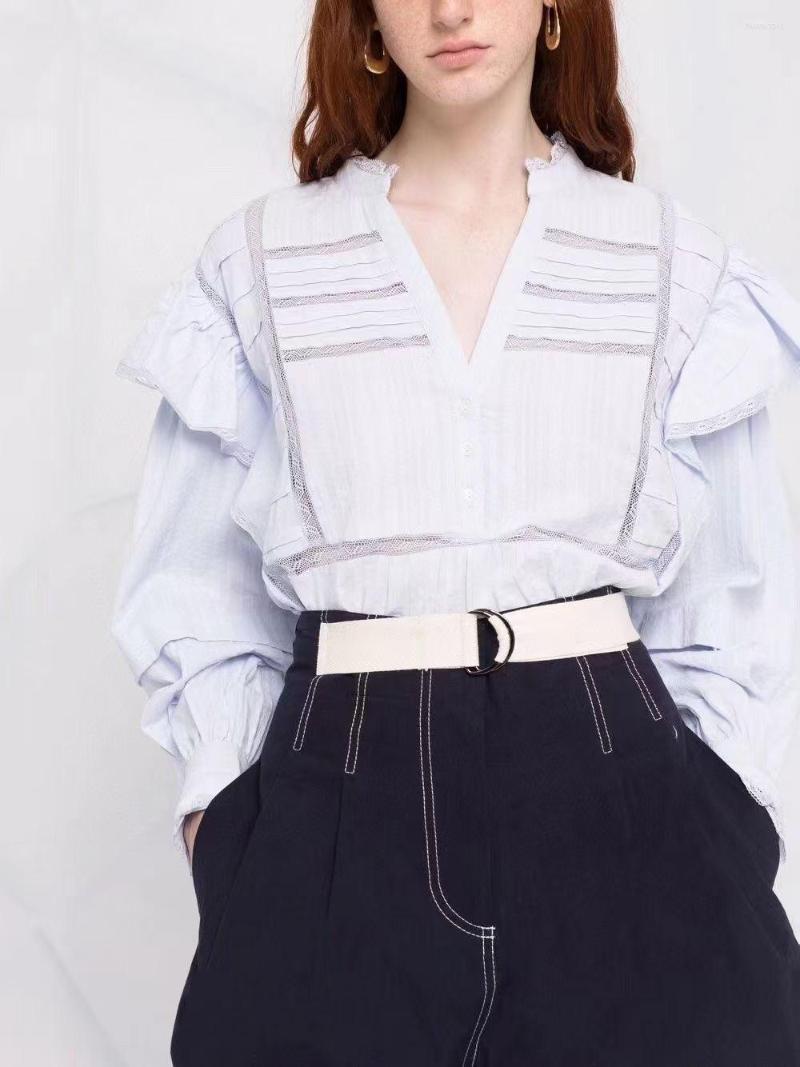 

Women' Blouses 2023 Autumn Ruffles Sleeve Hollow Out Embroidery Women Cotton Lace Shirt, White