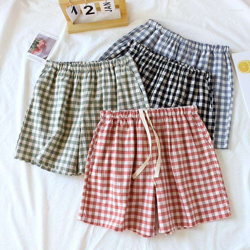 

Women's Sleepwear Summer Couple Plaid Shorts Cotton Thin Pajama Pants Lounge Sleep Wear For Women Bottoms Night, Women-pink plaid