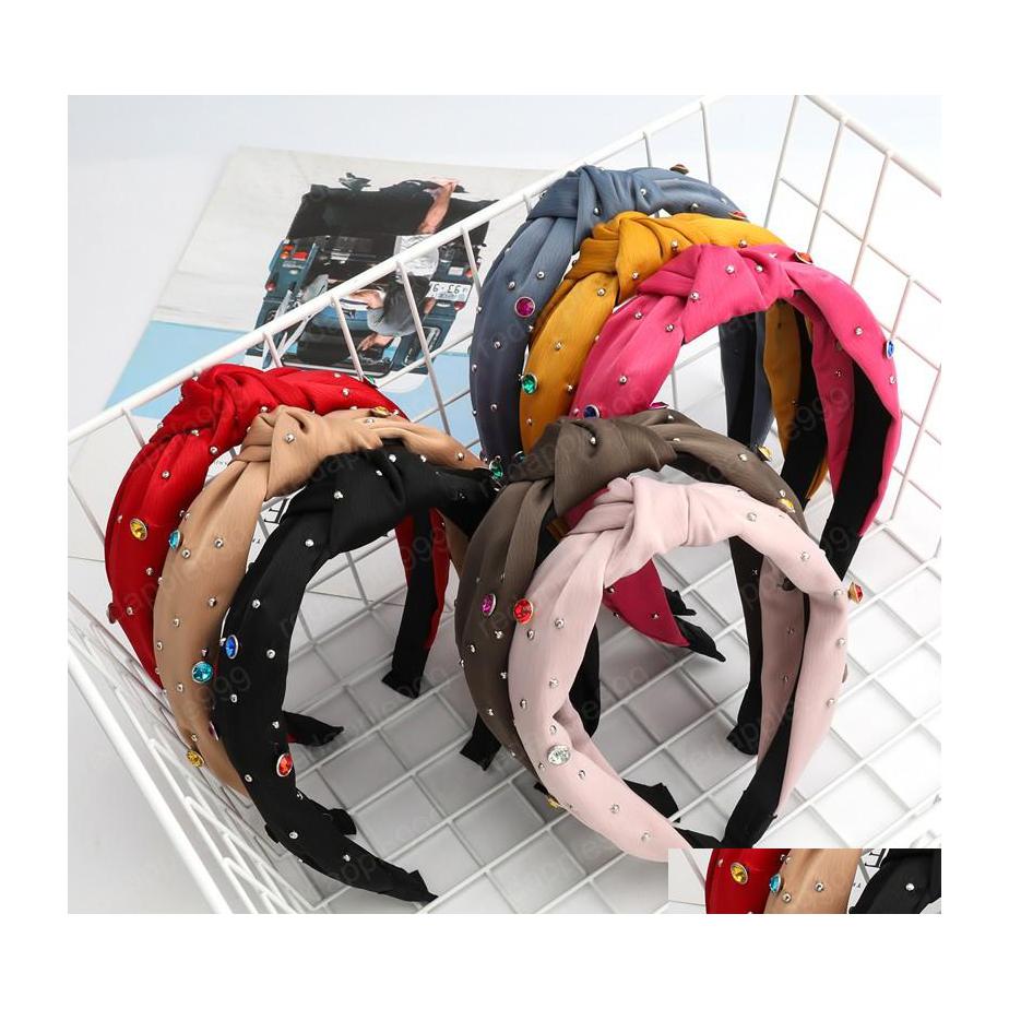 

Headbands Summer Retro Colorf Rhinestone Headband Knot Hair Hoop Female Accessories Temperament Headdress Drop Delivery Jewelry Hairj Dhrki