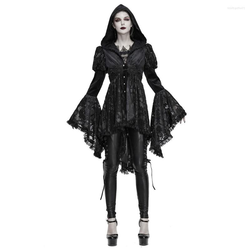 

Women's Trench Coats Coat For Woman Flare Sleeves Hooded Dress Party Cosplay Costume Women Jacket Gothic Black Long