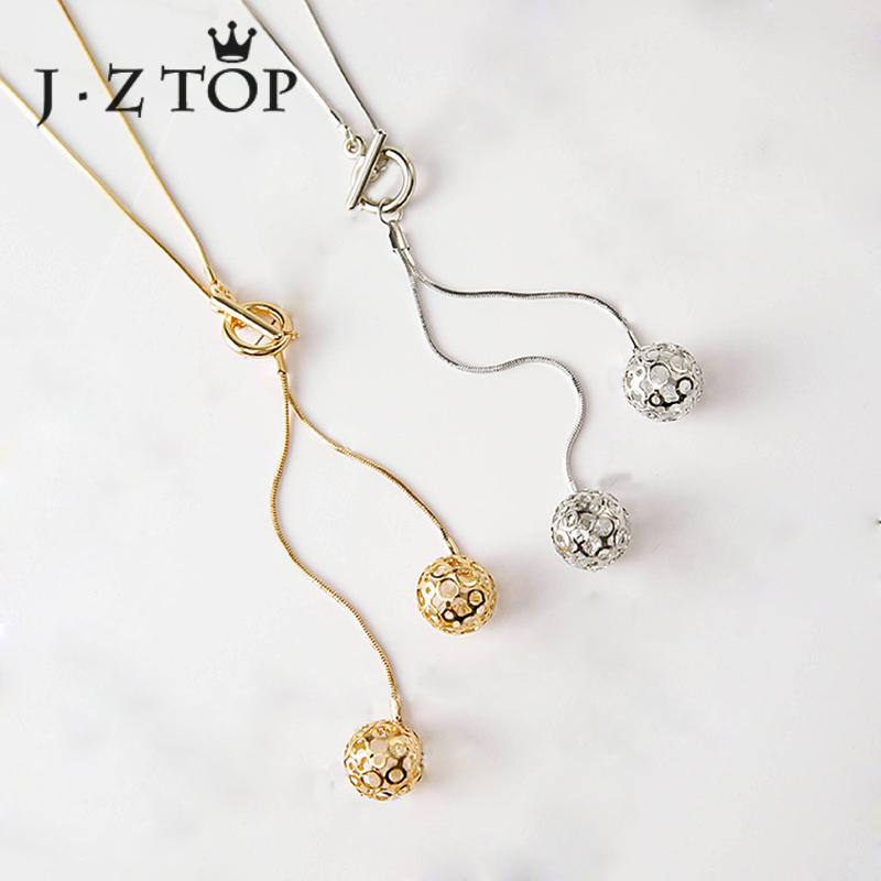 

Chains Fashion Geometric Long Necklace Woman Crystal Metal Ball Pendant Sweater Chain Female Gold Color Jewelry