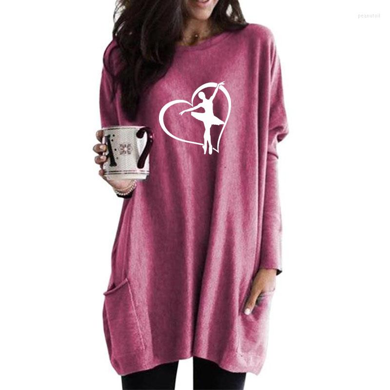 

Women' Hoodies Ballerina Girl Dance Heart Ballet Print Pocket Long For Female Femmes Spring Autumn Lover Gift Women Casual Sweatshirts, Black