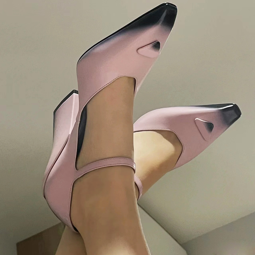 

Gradient triangle thick heel high-heeled shoes Women's shallow leather retro one-button Mary Jane shoes 11cm Spring and Fall black formal shoes Luxury Designer shoes