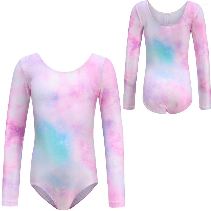 

Stage Wear Leotards For Kids Girls Gymnastics Dance Training Yoga Swimming Show Stylish Print Long Sleeve Bodysuit Costume, Blue