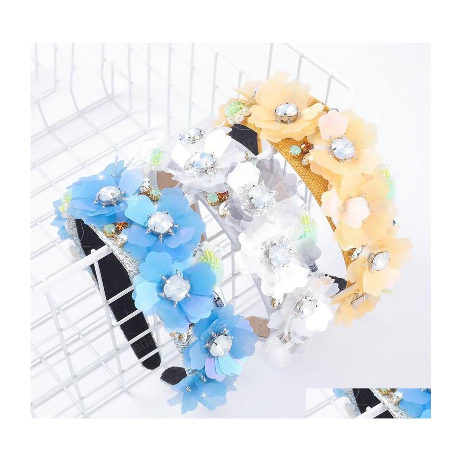 

Headbands 2021 Fashion Fabric Inlaid Rhinestone Acrylic Sequin Flower Simple Cute Ladies Hair Band Accessories Drop Delivery Jewelry Dhzlq