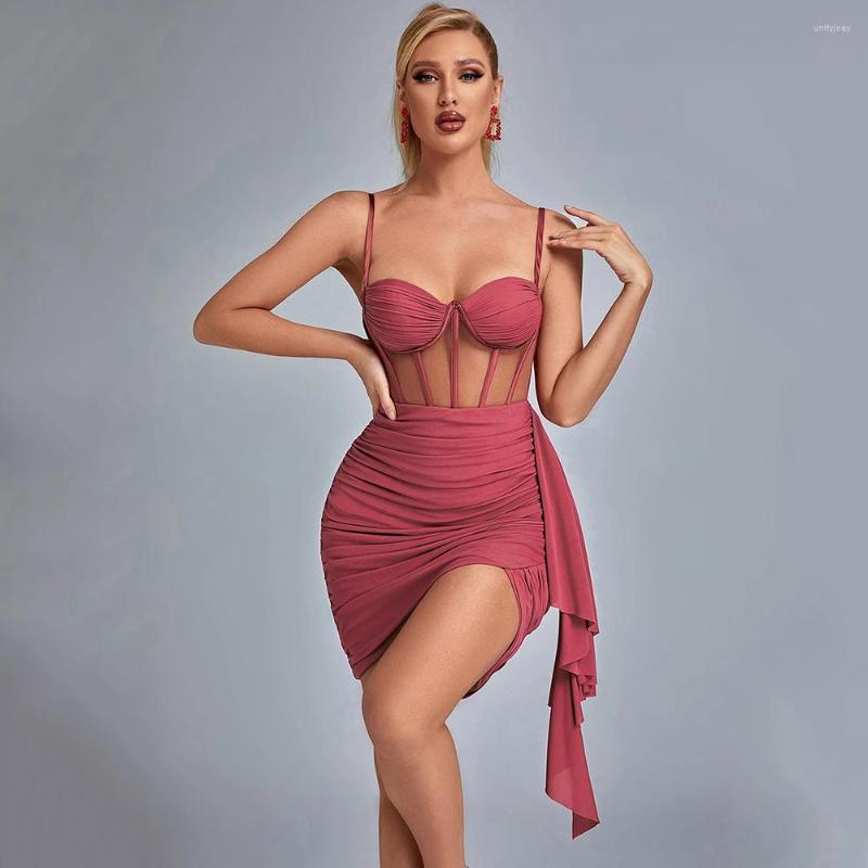 

Party Dresses Sexy Illusion Sweetheart Cocktail Spaghetti Straps Mini Pleat Backless Women Prom Gowns Straight Zipper Dress, Beige