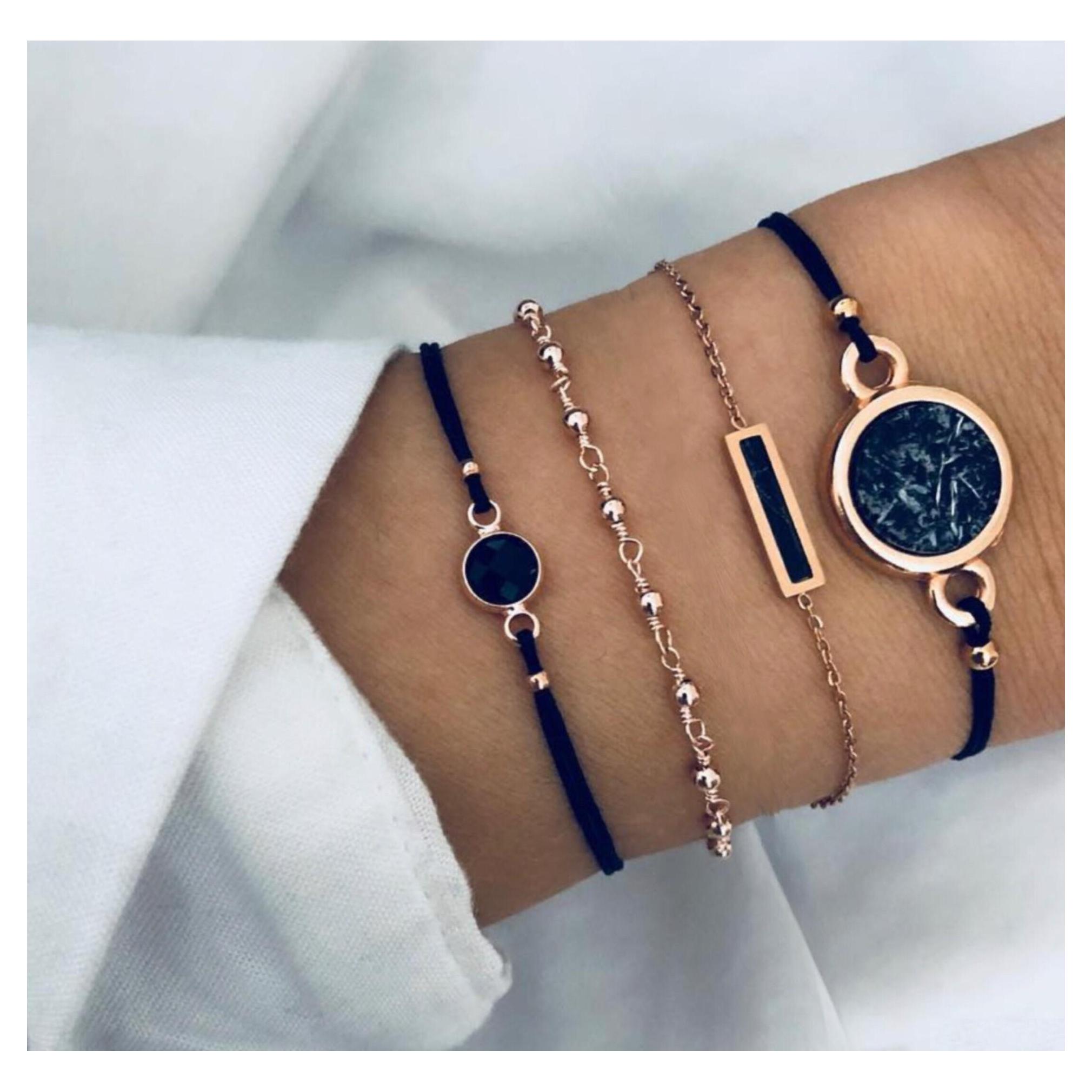 

Other Bracelets Fashion Jewelry Black Stone Stackable Bracelet Set Bohemian Square Mtilayer 4Pcs/Set Drop Delivery Dhp1K