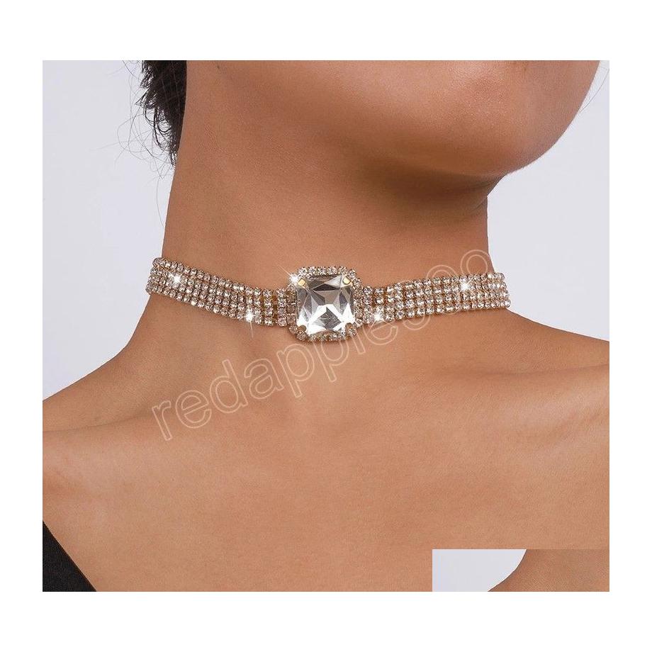 

Chokers Exquisite Big Shiny Rhinestone Choker Necklace For Women Wed Bridal Sexy Short Clavicle Chain Neck Jewelry Party Gifts Drop Dhfhe