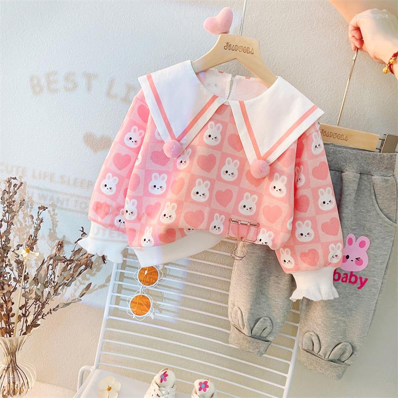 

Clothing Sets Autumn Baby Girls Clothes Outfits Kids Infant Cartoon T Shirt Pants Children Sportswear Princess Costume, Pink