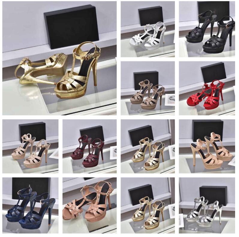 

France Paris Design Tribute Shoes Sandals Patent Soft Leather Platform high heel stiletto sandals 10CM 12CM 14CM T-strap Lady Pumps with box