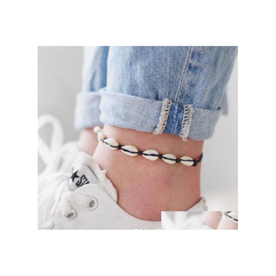 

Anklets Bohemian Sea Shell Anklet For Women Girls Black Handmade String Rope Chains Summer Beach Ankle Bracelet On Leg Men Boho Jewe Otzni