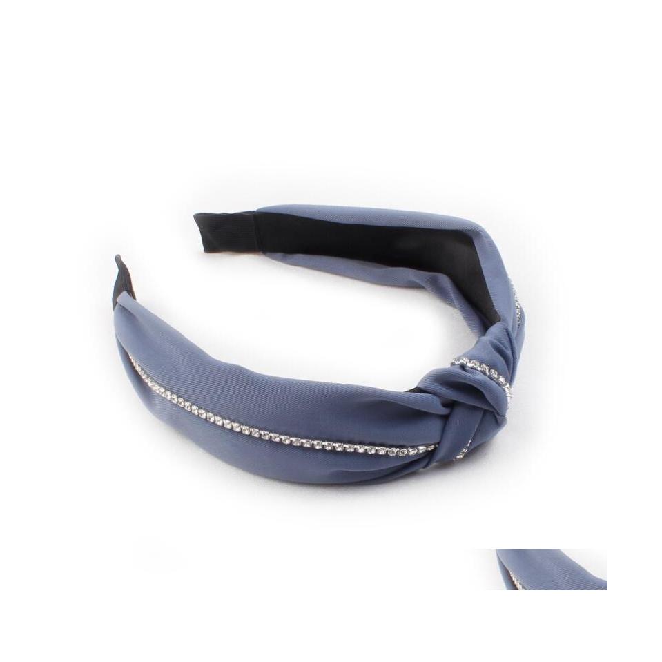 

Headbands Fashion Women Hairband Wide Side Cross Knot Headband Shining Rhinestone Chain Headwear Solid Hair Accessories Drop Deliver Otk1R