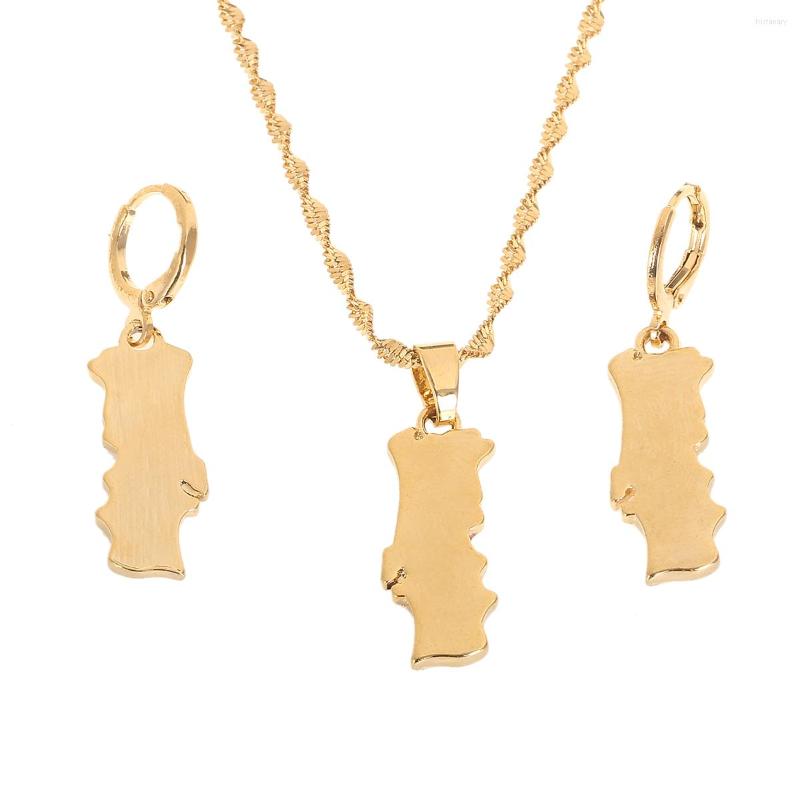 

Necklace Earrings Set Gold Color Portugal Map Pendant Earring Trendy Portuguese, Picture shown