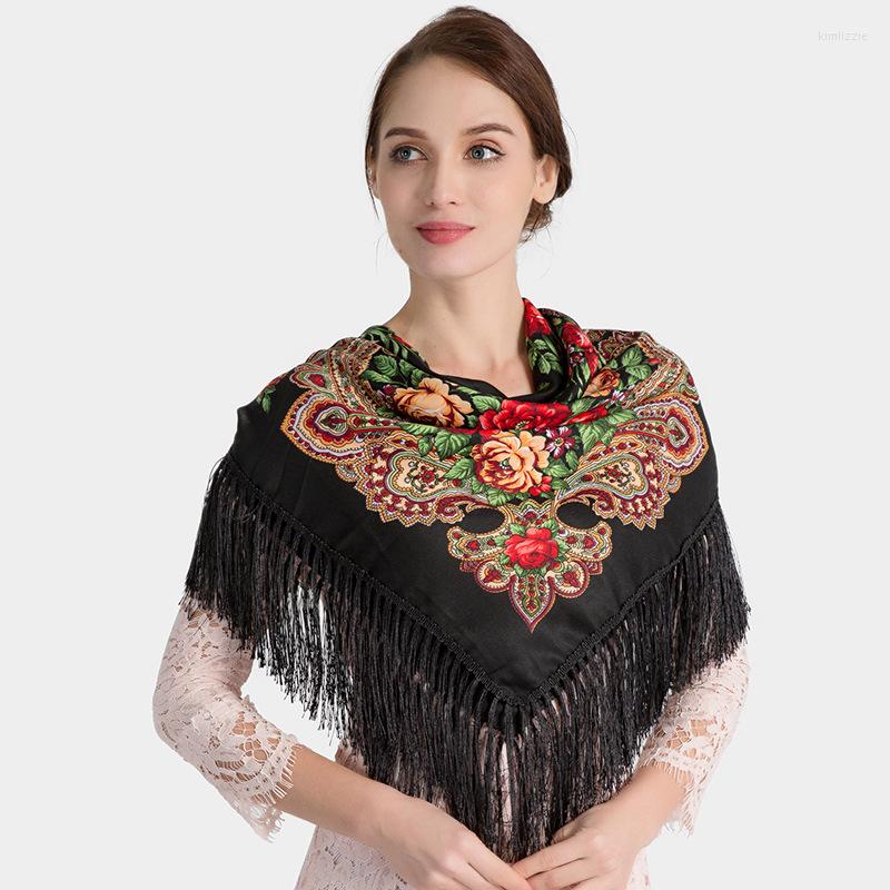 

Scarves Oversized Square Shawls Women Cotton Print Floral Pashmina Classical Tassels Mujer Bufanda Russian Style Scarf Capes Soft Chal