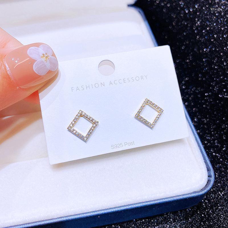 

Stud Earrings Exquisite Small Geometric Square For Women Gold Color Plated Cubic Zirconia EarringsStud Effi22