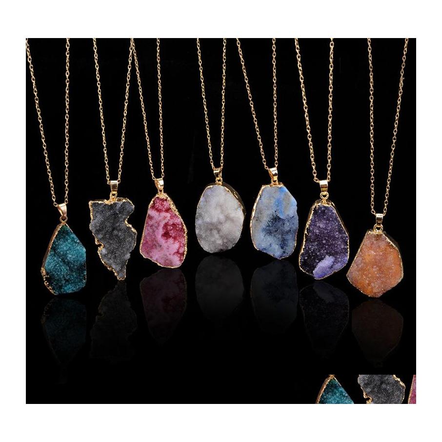 

Pendant Necklaces Fashion Natural Crystal Quartz Stone Geometric Druzy Healing Gemstone Gold Chain Necklace For Ladies Modish Jewelr Othlz