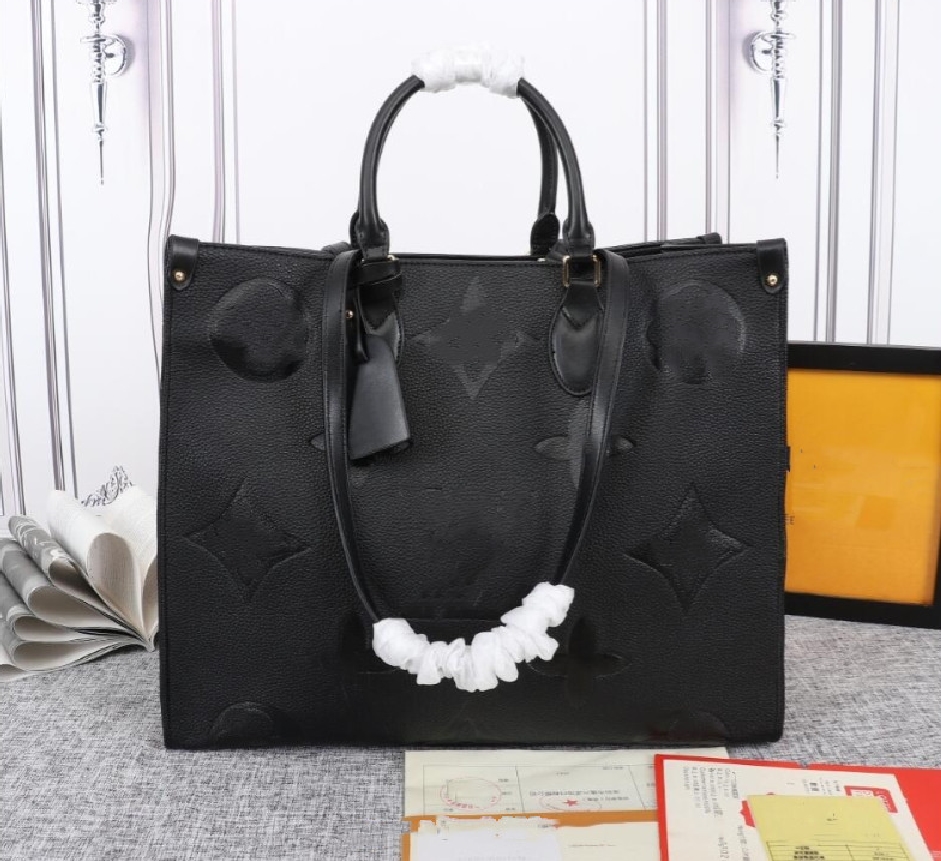 

S MM GM41 5A Quality Onthego Totes Embossed Totes WOMEN luxurys designers bags genuine leather lady Handbags messenger crossbody shoulder bag Totes Wallet backpack, Small:25cm+black lining