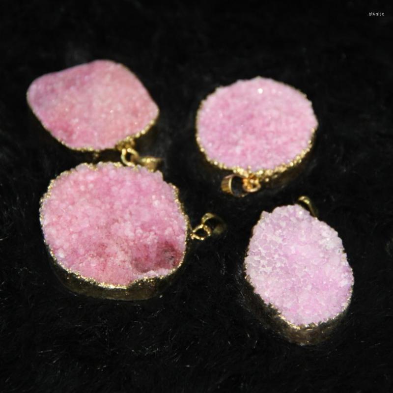 

Pendant Necklaces (25 35mm) Plated Wrapped Pink Druzy Stone Necklace Drop 4pcs/lot Drusy Charms Oval Shape For Chain