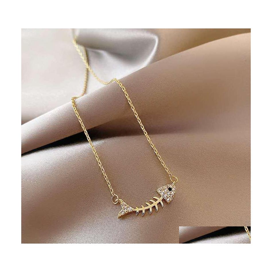 

Pendant Necklaces Fashion Jewelry Copper Fishbone Necklace Rhinstone Fish Choker Drop Delivery Pendants Dhnfu