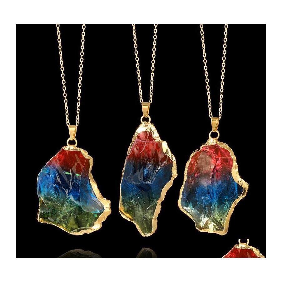 

Pendant Necklaces Famous Colorf Natural Stone Minimalistic Geometric Gold Chains For Women Ladies Fashion Jewelry Accessories Drop D Otz5L