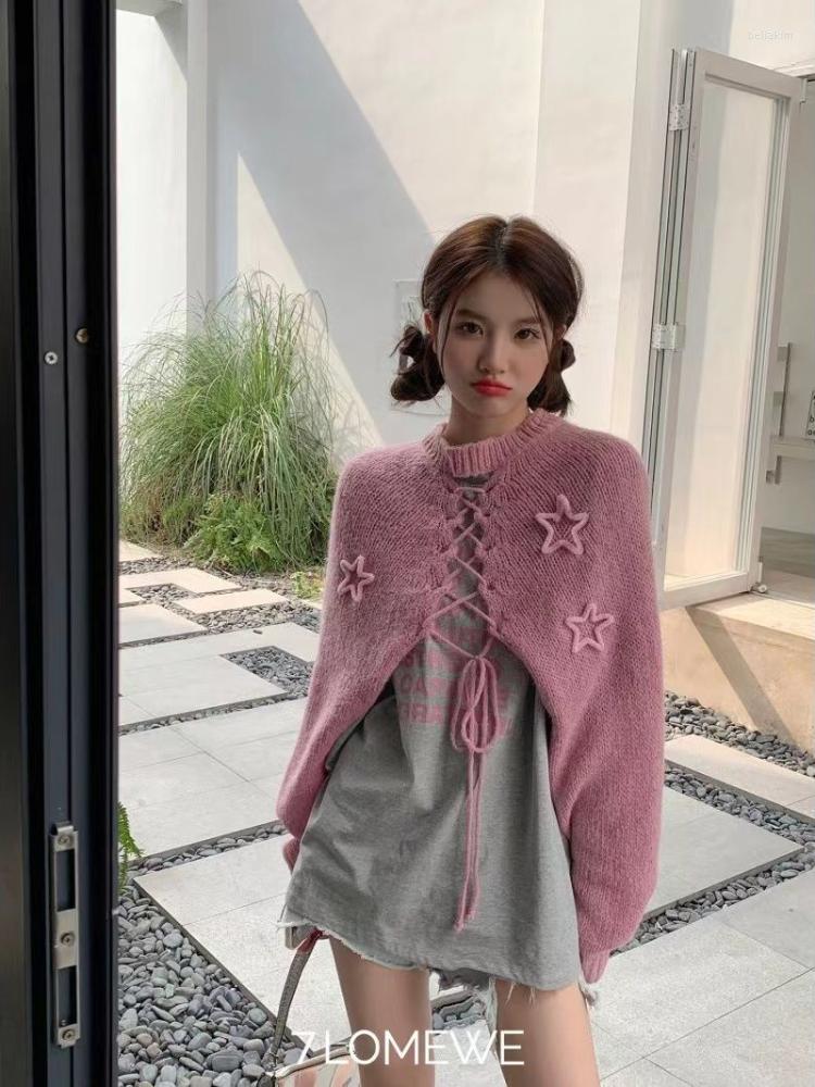 

Scarves Hikigawa Chic Fashion Women Pullover Shawl Knitwear Streetwear Autumn O Neck Lace-Up Sweater Casual Long Sleeve Crop Top Mujer