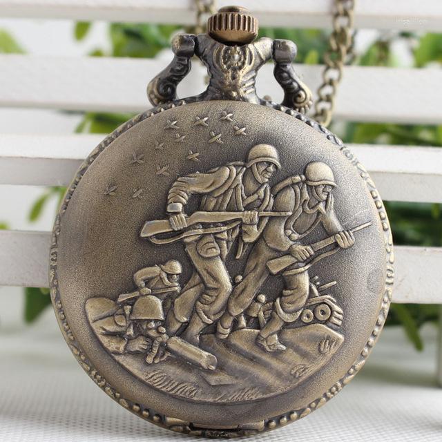 

Pocket Watches Vintage Bronze Quartz Watch Warrior With Fob Chain For Men Women Pendant Arabic Numerals CF1075, Picture shown