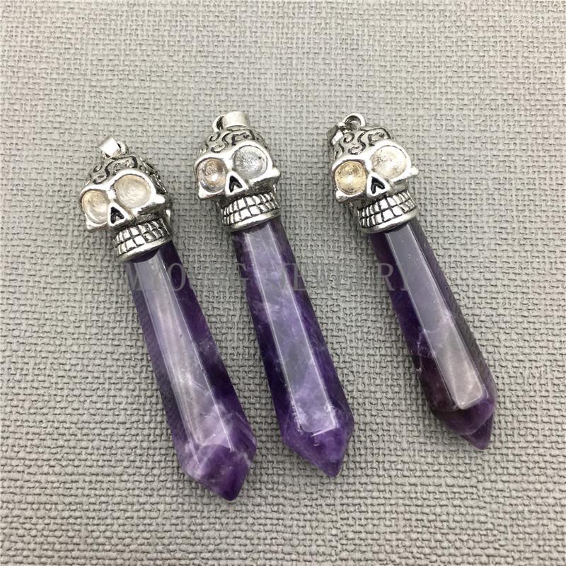

Pendant Necklaces MY0286 Tibetan Purple Crystal Quartz Skull Spike Point Pendulum Healing Stone