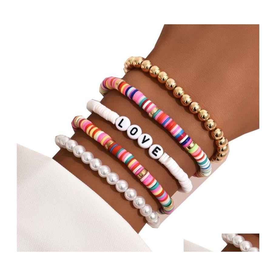 

Beaded Strands Bohemian Mticolor Pearl Soft Y Beaded Set For Women Fashion Colorf Beach Bracelets Couples Jewelry Gift 5Pcs/Set Dro Otyhs