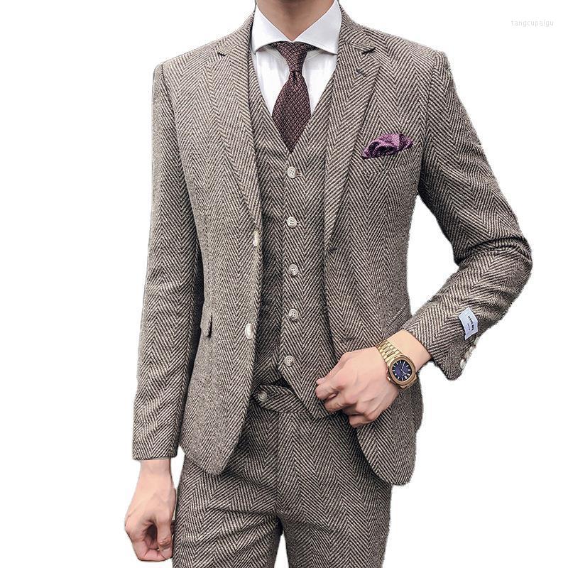 

Men' Suits Men High-end Retro Herringbone Male Business Casual Wear Uniforms Banquet Prom Man Costume Homme, Khaki