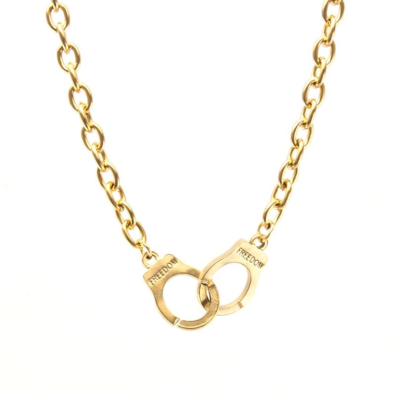 

Choker Chokers The Handcuffs Connector Pendant Gothic Necklace For Women 6mm Rolo Cable Stainless Steel Chunky Chain Collar