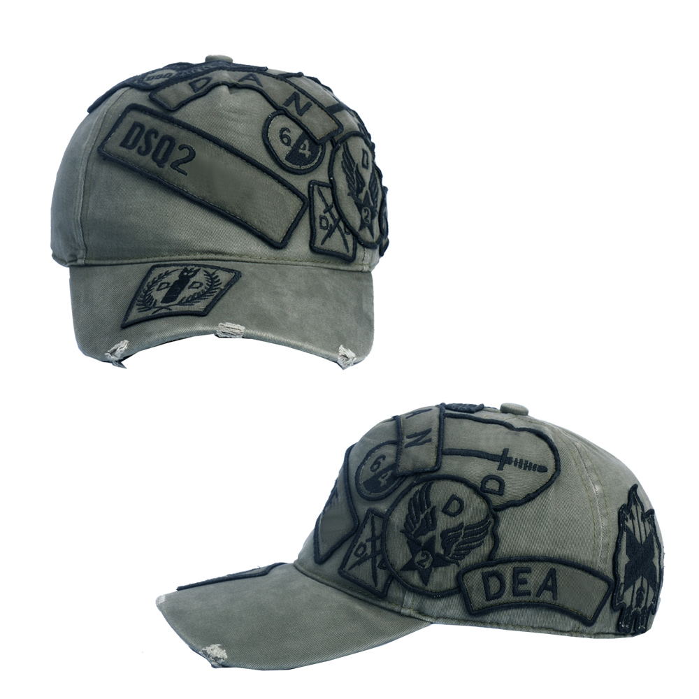 

Hat DSQ2 all-around embroidered letters universal dome sunscreen wide-brim fashionable baseball cap for men, Army green