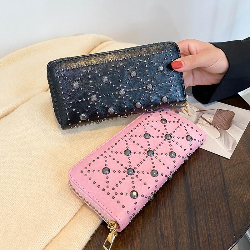

Wallets 2023 Rivet Wallet Fashion Female Teen Girl Women Phone Pocket Purse Carteira Feminina, Black