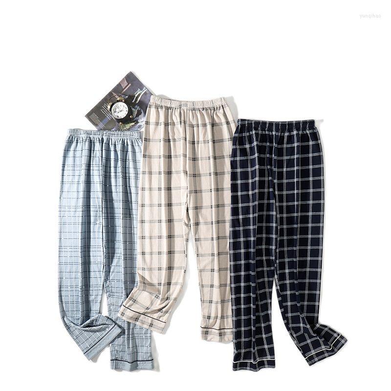 

Men's Sleepwear Big Yards 4XL Plaid Print Long Pants For Man Home Furnishing Pure Cotton Full Length Trousers Pajama Men Sleep Bottom Wear, Er7841