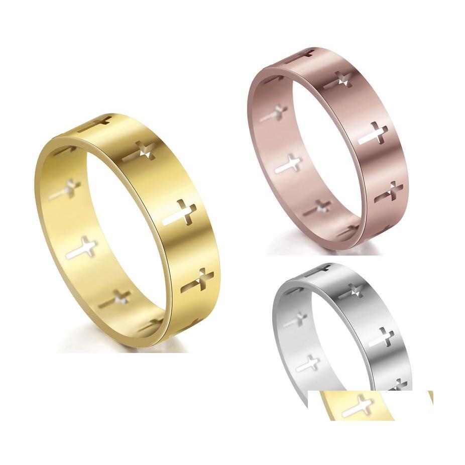 

Band Rings Punk Stainless Steel For Women Geometric Cross Ring Statement Lock Charms Men Jewelry Drop Delivery Otmcq