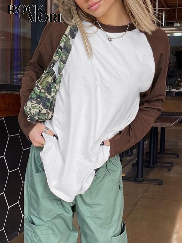 

Women' T-Shirt Rockmore Harajuku Oversized Top Women Long Sleeve Patchwork T Shirt Autumn Loose Tees Female Streetwear Grunge Clothes 230203, Auburn