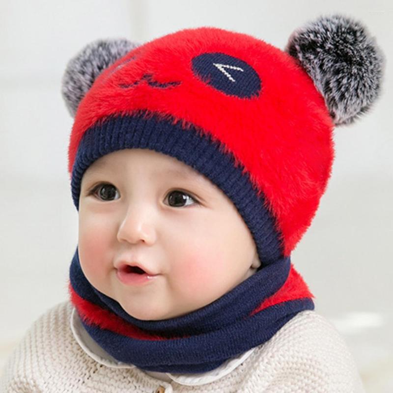 

Hats Baby Hat Double Plush Ball Panda Autumn Winter Lightweight Dome Cap Scarf For Outdoor, Red