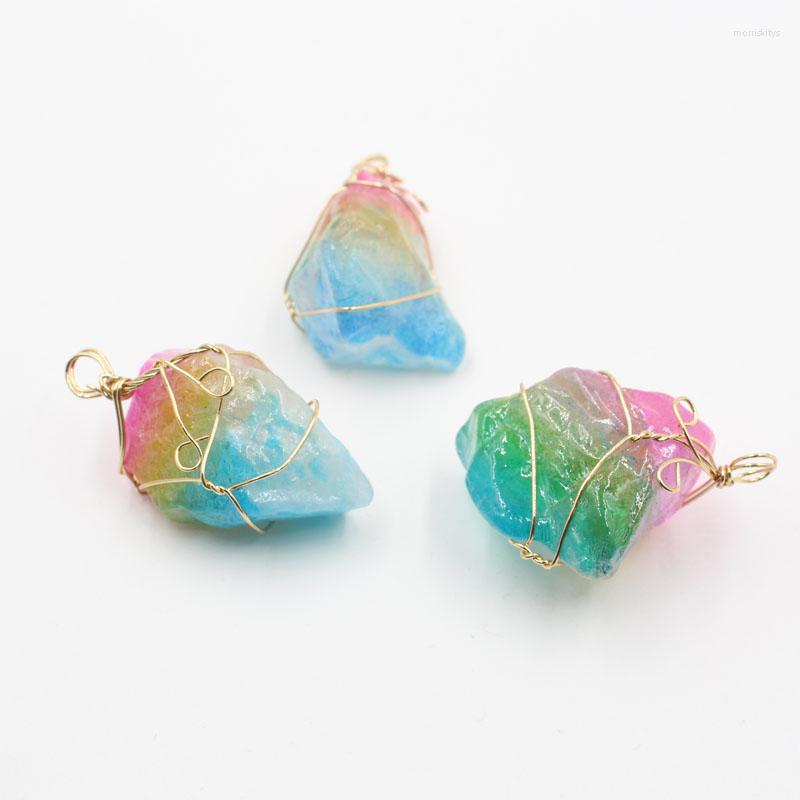 

Pendant Necklaces Wholesale 3 Color White Crystal Quartz Dye Pendants Necklace Pendulum Natural Stone Reiki Charms Fashion Jewelry For Women