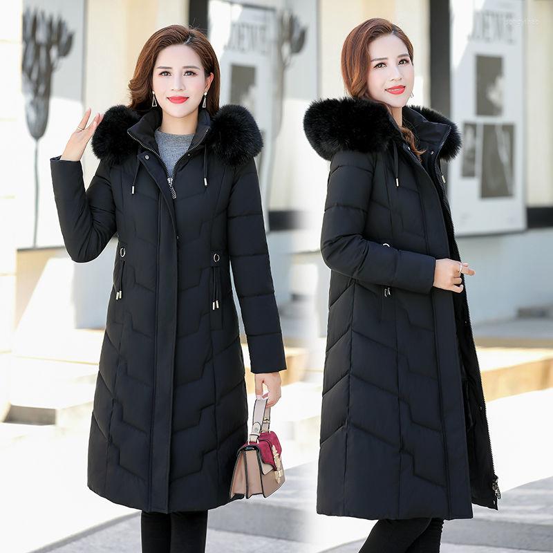 

Women's Trench Coats 2023 Women's Winter Padded Clothes Long Knee Length Slim Was Thin Hooded Parkas Middle-aged Women Keep Warm Coat, Black