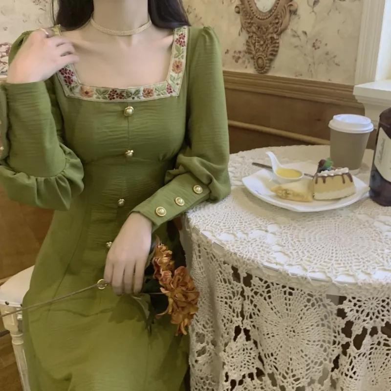 

Casual Dresses Women French Floral Vintage Dress Female Purple High Stree Korean Party Midi Summer Elegant Sweet, Model c blue