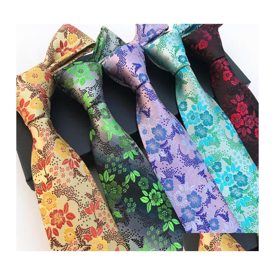 

Neck Ties Classic Fashion Men Skinny Tie Colorf Floral Polyester 8Cm Width Necktie Party Gift Accessory Drop Delivery Accessories Otwfi