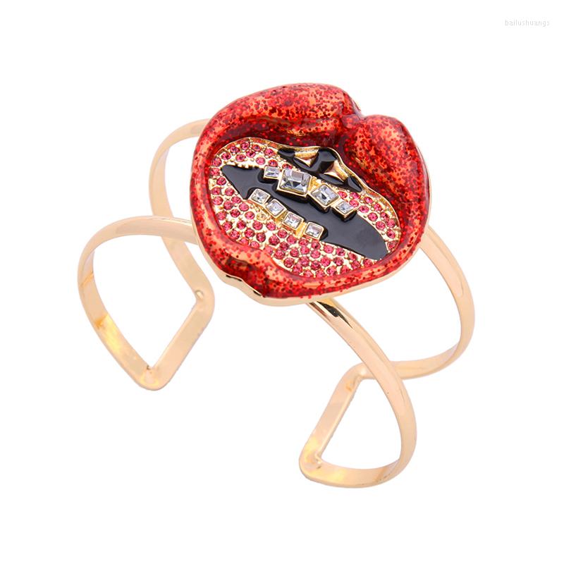 

Bangle Red Enamel Crystal Lip Open 2023 Trendy For Women Fashion Jewelry