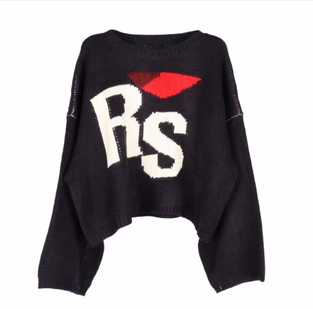 

Men' Sweaters RAF classic RS letter short long sleeve loose Pullover Sweater high street ins wool sweater 999, White