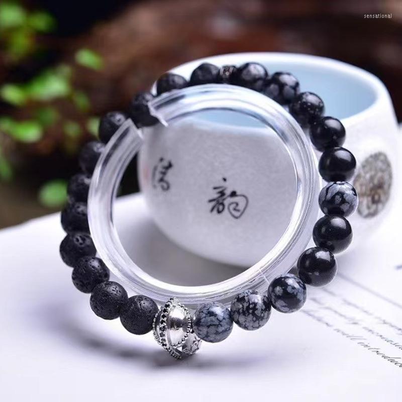 

Strand 8mm Natural Volcanic Rock Bracelet Snowflake Obsidian Helmet Accessories Healing Gift