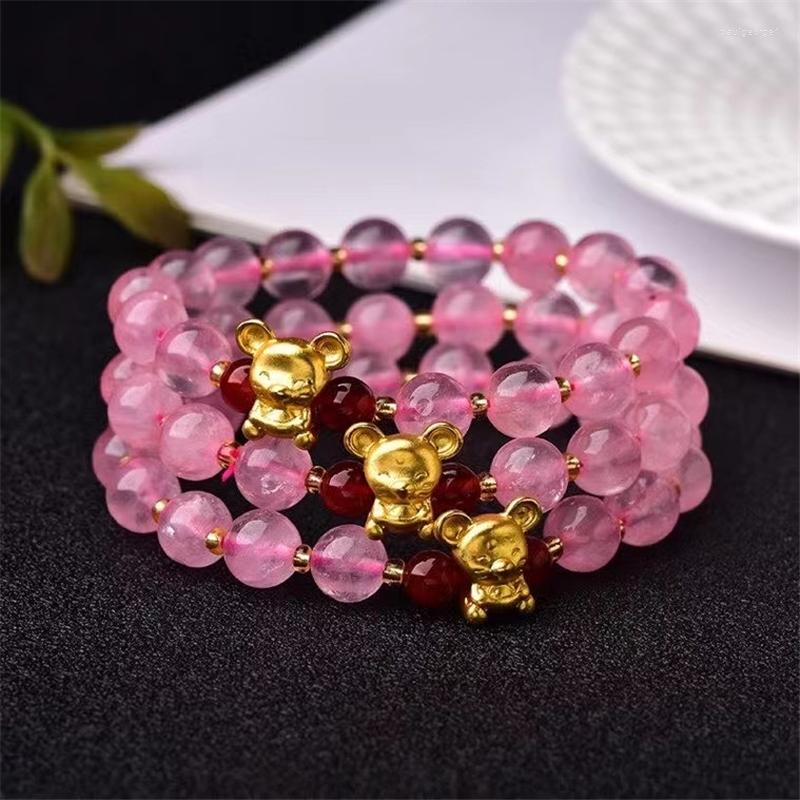 

Strand Natural Rose Quartz Pink Bracelet Stretch Woman 8mm Round Beads Crystal