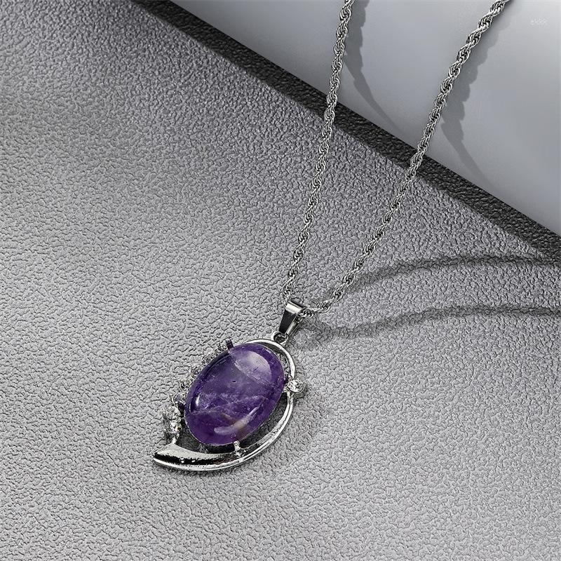 

Pendant Necklaces Style 3Pcs/Lots Natural Crystal Vintage Amethysts Stone Necklace Violet Oval Healing Reiki Jewelry For Couples