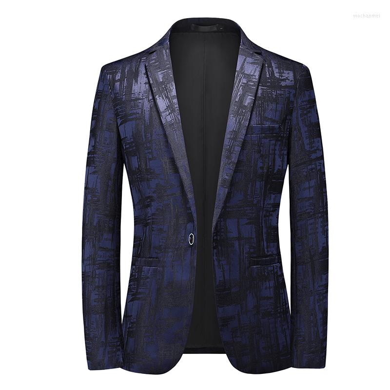 

Men's Suits 2023 Slim Small Suit Jacket Youth Korean Style Trendy Tops Men Solid Color Irregular Printing Large Size Single West, Navy blue